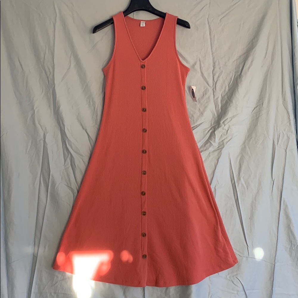 Old navy pink midi dress with brown buttons